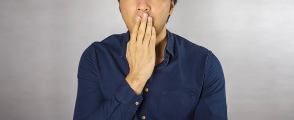 Man Making Hand Cover Mouth Expression — Stock Photo, Image