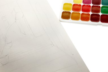 suluboya fırça üzerinde pembe bir arka plan, üstten görünüm ile boyar