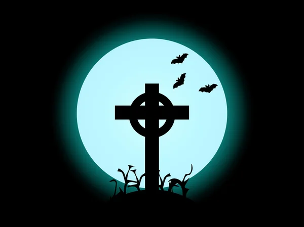 La cruz en el fondo de la luna llena, Halloween. Ilustración vectorial . — Vector de stock