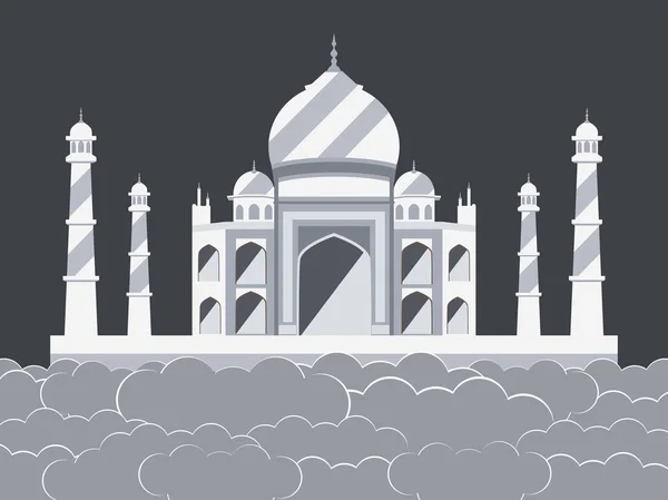 Tac Mahal bulutlarda. Antik Saray ve Hindistan'ın dönüm noktası. Vektör çizimi. — Stok Vektör