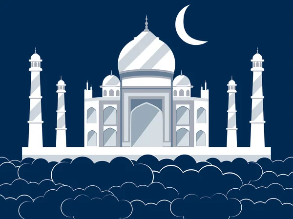 Taj Mahal di awan. Istana kuno dan landmark India. Ilustrasi vektor . - Stok Vektor
