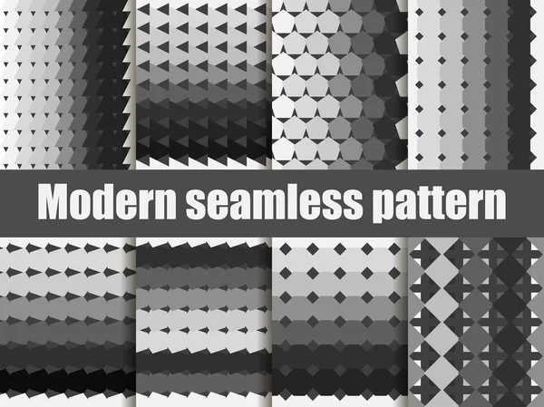 Moderne nahtlose Muster gesetzt. Schwarz-weiße geometrische Muster, die sich wiederholen. Vektorillustration. — Stockvektor