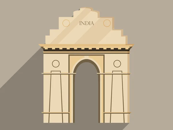 Индийские ворота изолированы на белом фоне. Символ Индии, Нью-Дели. Иллюстрация в плоском дизайне с длинной тенью. Вектор . — стоковый вектор