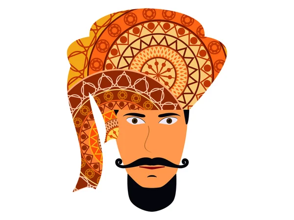 Muž v turbanu. Tradiční indická Headdress. Indický muž na bílém pozadí. Vektorová ilustrace. — Stockový vektor