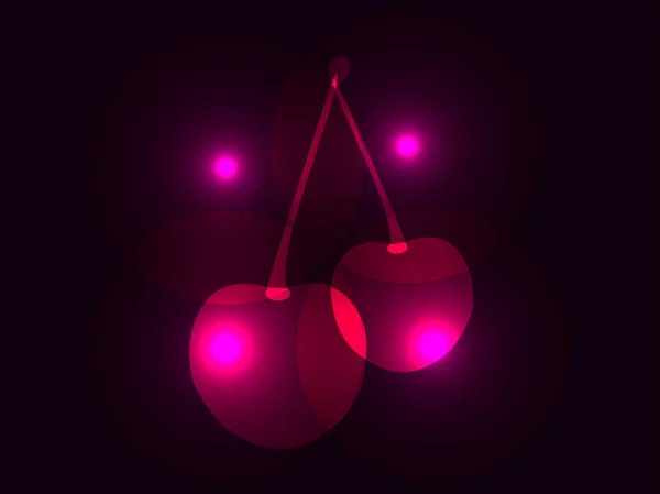 Cerises isolées sur fond noir avec des reflets. Cerise. Illustration vectorielle . — Image vectorielle