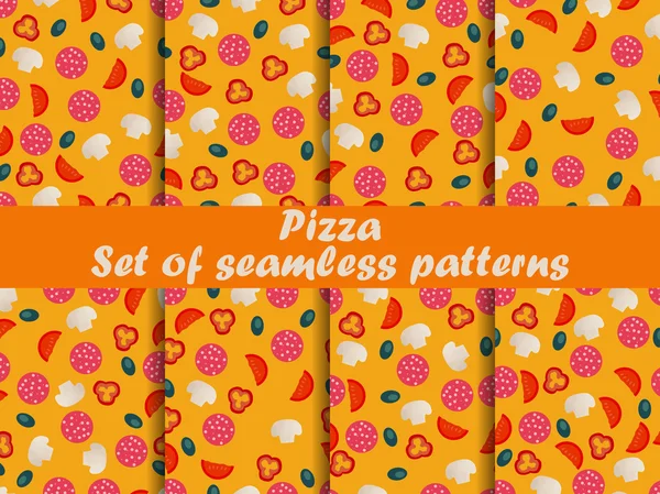 Pizza sömlösa mönster set. Ingredienser för pizza. Italiensk pizza. Vektor illustration. — Stock vektor
