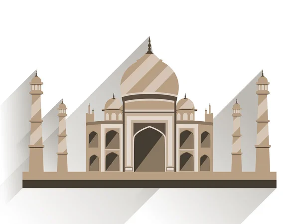 Taj Mahal lapos stílusban, hosszú árnyékot. Ókori palota Indiában elszigetelt fehér háttér. Vektoros illusztráció. — Stock Vector