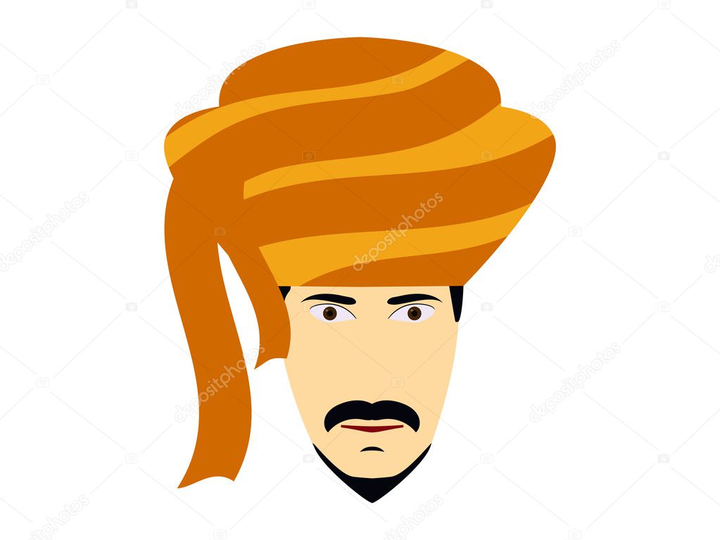 A man in a turban. Traditional Indian headdress. Indian man on a white background. Vector illustration.