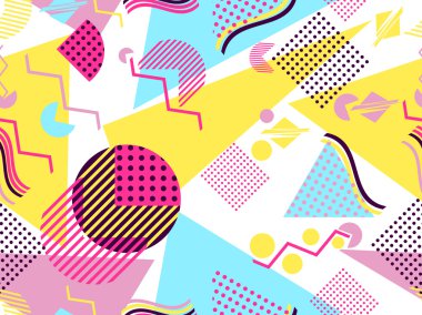 Memphis seamless modeli. Geometrik öğeleri memphis 80 tarzı. Vektör çizim.