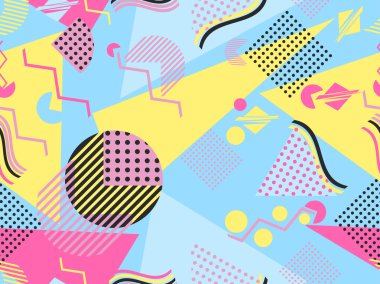 Memphis seamless modeli. Geometrik öğeleri memphis 80 tarzı. Vektör çizim.