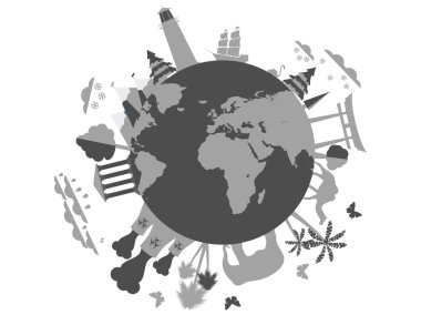 Gezegende yaşam. Çevre ve yaban hayatı, sanayi ve Rekreasyon. Hava. Çevre. Hayvan barınağı. Planet earth görülecek. Vektör çizim.