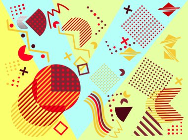 Geometrik öğeleri Memphis tarzı, renkli geometrik kaos. Retro 80'ler tarzı. Vektör çizim.