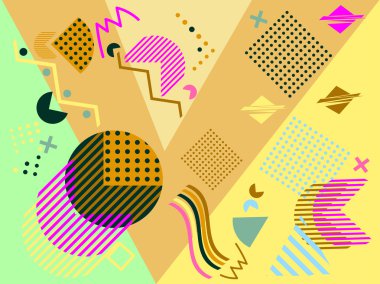 Geometrik öğeleri Memphis tarzı, renkli geometrik kaos. Retro 80'ler tarzı. Vektör çizim.