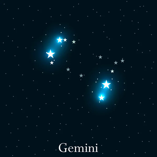 Segno zodiacale Gemelli. Stelle luminose nel cosmo. Costellazione Gemelli. Illustrazione vettoriale . — Vettoriale Stock