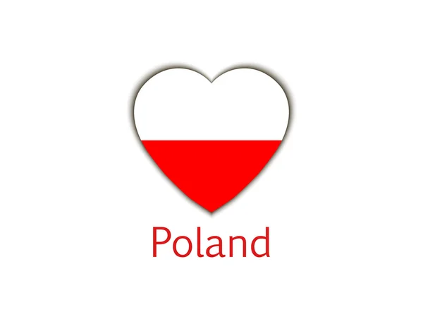 Coração com bandeira polaca com sombra isolada sobre fundo branco. A independência da Polónia. Ilustrações vetoriais . —  Vetores de Stock