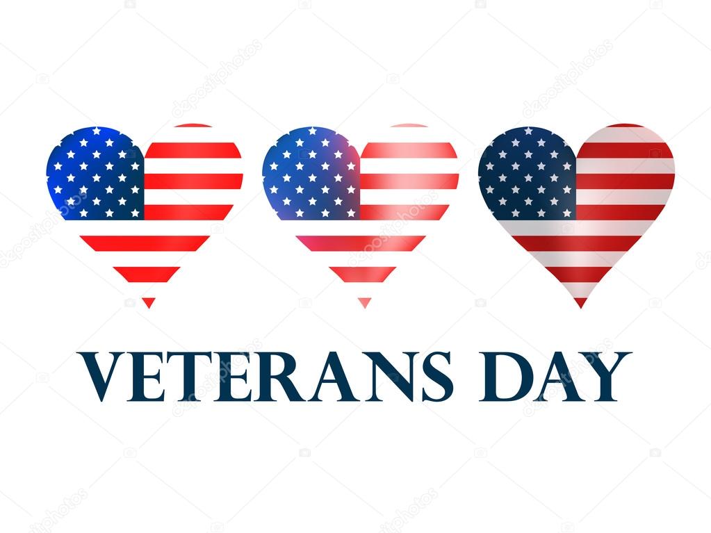 Veterans Day. Heart with the American flag on a white background. Vector illustration.