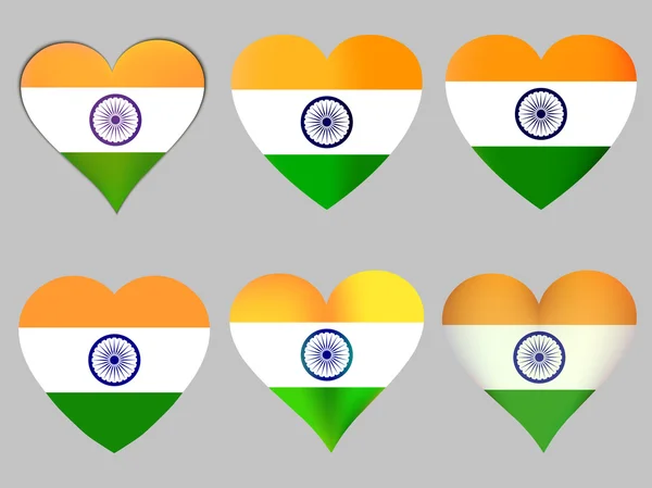 Corações com a bandeira indiana. Ilustração vetorial . — Vetor de Stock