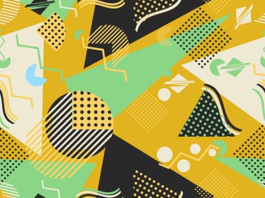 Memphis seamless modeli. Geometrik öğeleri memphis 80 tarzı. Vektör çizim.