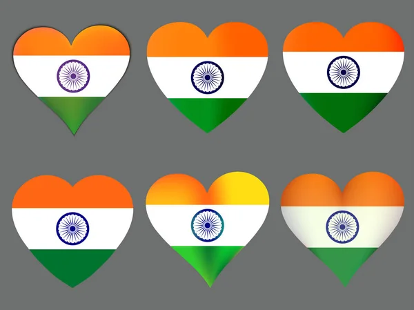 Bandeira indiana no coração. Coleção de corações com a bandeira indiana. Ilustração vetorial . — Vetor de Stock