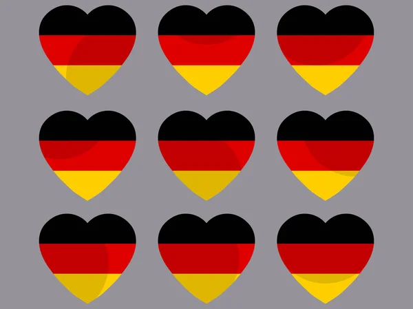 Német zászlót szívében. A német zászló szívét gyűjteménye. Vektoros illusztráció. — Stock Vector
