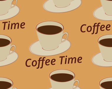 Fincan kahve bir fincan tabağı üzerinde ile Seamless modeli. Kahve zamanı. Vektör çizim.