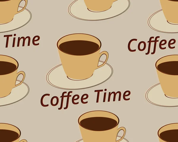 Jednolity wzór na filiżankę kawy na spodek. Czas kawy. Ilustracja wektorowa. — Wektor stockowy