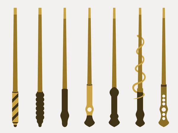 Magische wands. Magie en magische voorwerpen. Hulpprogramma van de wizard. Vectorillustratie. — Stockvector