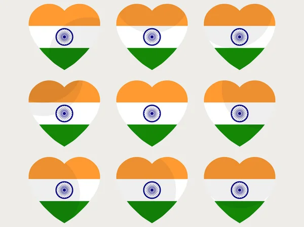 Corações com a bandeira indiana. Adoro a Índia. Conjunto de ícones de bandeira indiana. Ilustração vetorial . — Vetor de Stock