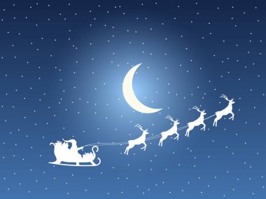 Noel Baba'ya bir kızak üzerinde bir arka plan ay ve yıldız. Noel Baba'nın kızağı. Vektör çizim.