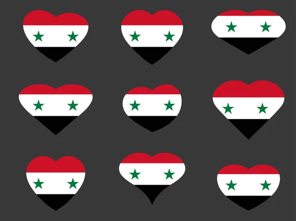 Hjärtan med den syriska flaggan. Jag älskar Syrien. Syrien flagga Ikonuppsättning. Vektorillustration. — Stock vektor