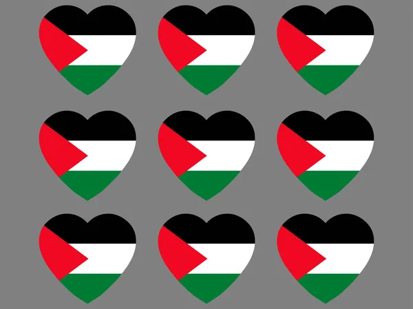 Harten met de vlag van Palestina. Ik hou van de Palestina. Palestina vlag pictogramserie. Vectorillustratie. — Stockvector