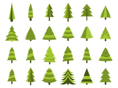 Noel ağaçları düz bir tarzda. Beyaz bir arka plan üzerinde Firs yalıtım. Vektör simgeler.