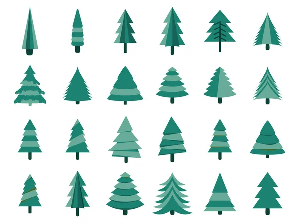 Noel ağaçları düz bir tarzda. Beyaz bir arka plan üzerinde Firs yalıtım. Vektör simgeler. — Stok Vektör