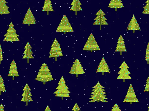 Naadloze patroon met kerstbomen in een vlakke stijl. Gedecoreerde kerstboom. Vectorillustratie. — Stockvector