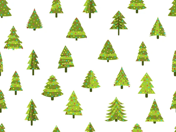 Modello senza cuciture con alberi di Natale in stile piatto. Albero di Natale decorato. Illustrazione vettoriale . — Vettoriale Stock