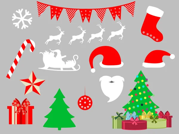 Christmas symbols in a flat style icons. Vector illustration — Stock Vector