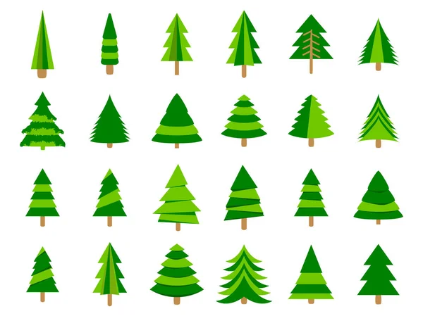 Árvores de Natal em estilo plano. Firme isolamento em um fundo branco. Ícones vetoriais . — Vetor de Stock