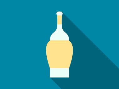 Şişe şarap uzun bir gölge ile. Vektör çizim.