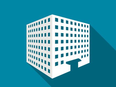 Çok katlı uzun gölgeli bina. Düz simgesi. Vektör çizim.