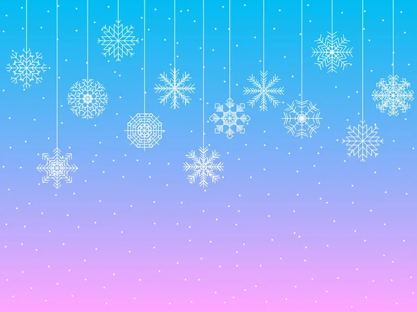 Fondo con copos de nieve. Copos de nieve colgantes. Ilustración vectorial . — Vector de stock