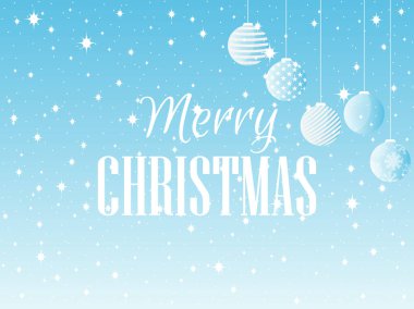 Mutlu Noeller. Noel topları ve kar taneleri ile arka plan. Vektör çizim