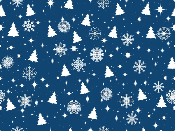 Nahtloses Muster mit Weihnachtsbäumen und Schneeflocken. Weihnachtsmuster. Vektorillustration. — Stockvektor