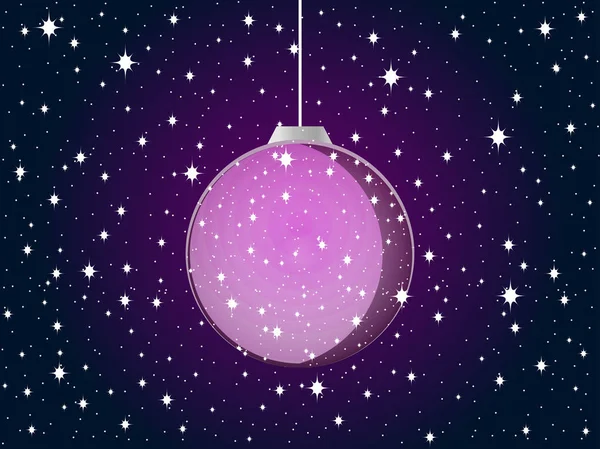 Bola de Natal com flocos de neve e estrelas. Cor roxa. Ilustração vetorial . — Vetor de Stock