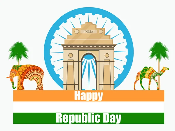 Feliz Dia da República da Índia. Ilustração do portão da Índia . — Vetor de Stock