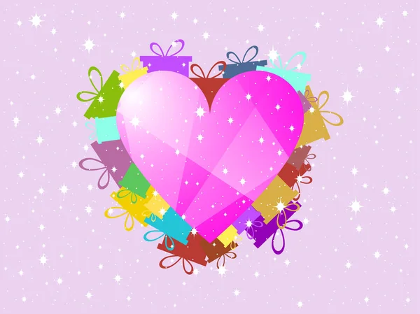 Valentine's Day, a festive background with hearts and gifts. Vector illustration. — Stock Vector