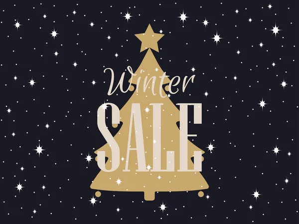 Fondo de venta de invierno con árbol de Navidad y estrellas. Ilustración vectorial . — Vector de stock