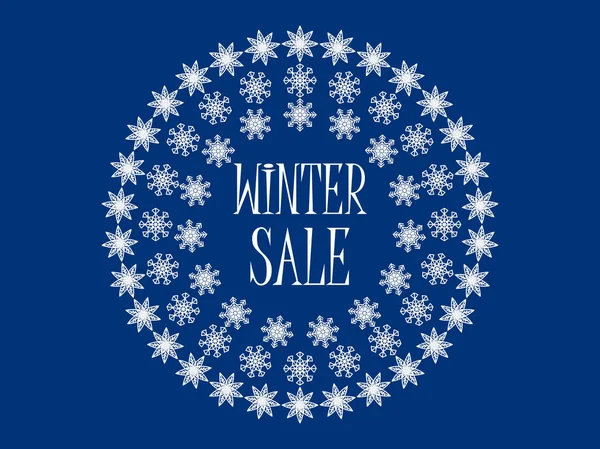 Fondo venta invierno con copos de nieve. Ilustración vectorial . — Vector de stock