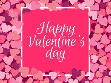 Sevgililer günün kutlu olsun. Çerçeve arka plan seamless modeli ile kalpleri üzerinde yazıt. Vektör çizim