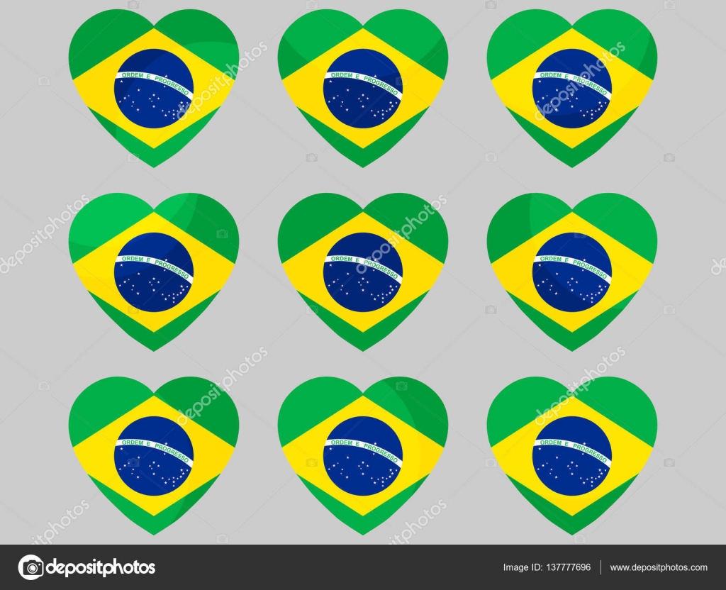 Heart icons with the flag of Brazil. I love Brazil. Vector illustration