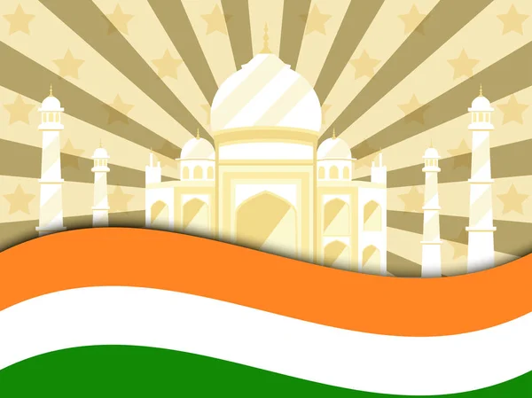 26 de janeiro Dia da República da Índia. Cartaz de celebração com bandeira e Taj Mahal. Ilustração vetorial — Vetor de Stock